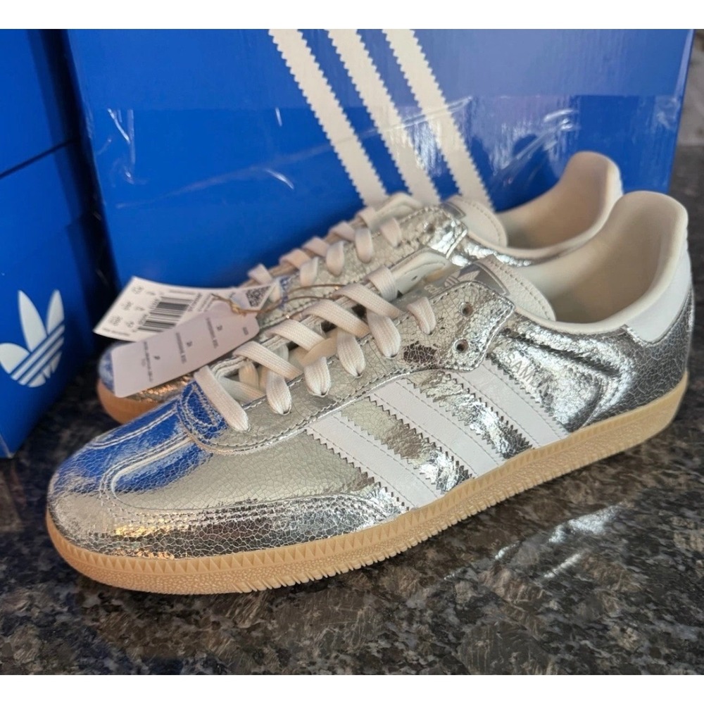 Adidas Samba OG W Silver Metallic White Gum JR0035 Womens Sneakers Sz 9.5